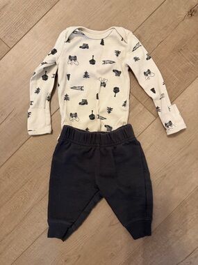 Carter's Cream and Navy Camping Print Long-Sleeve Onesie